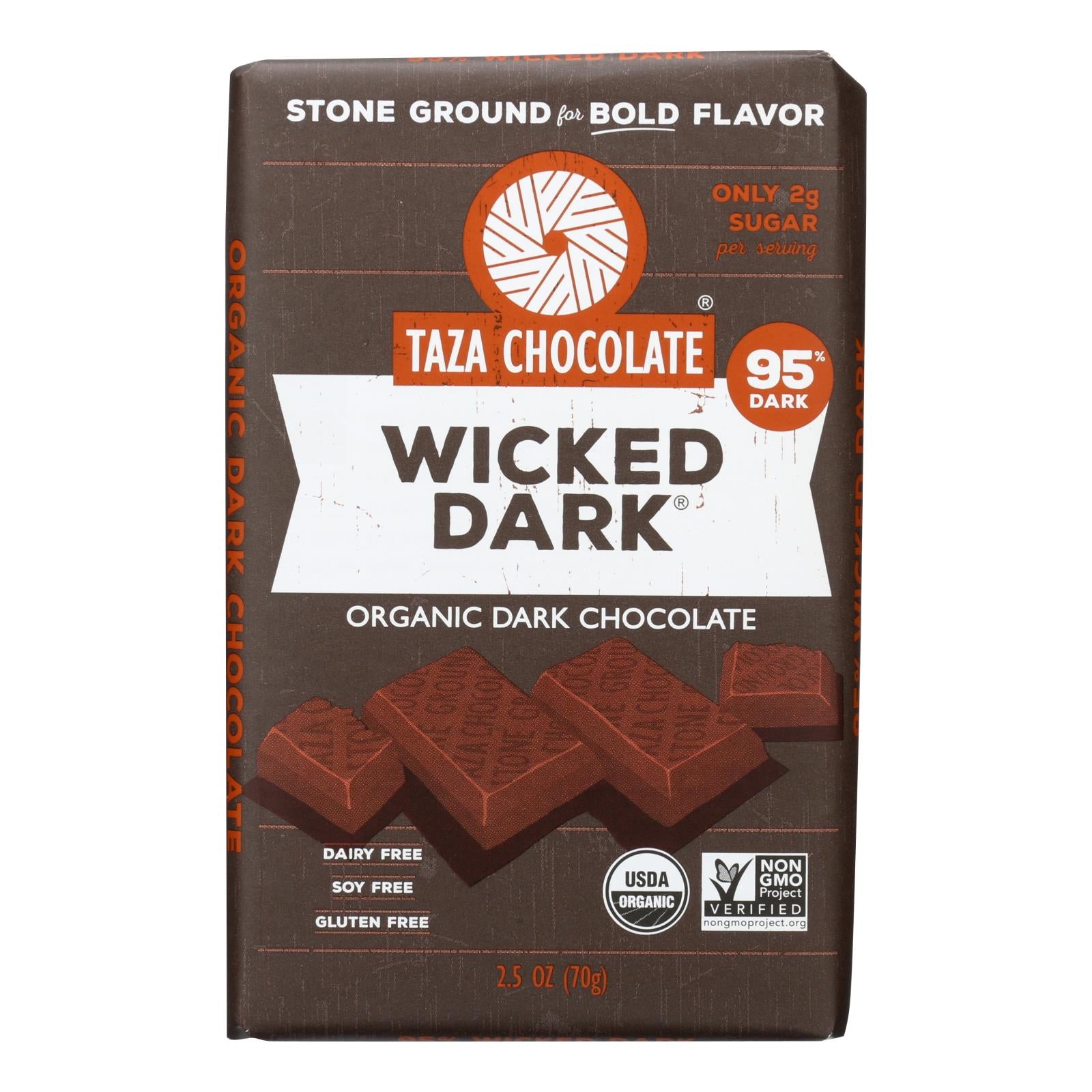 Taza Chocolate Stone Ground Organic Dark Chocolate Bar - Wicked Dark - Case Of 10 - 2.5 Oz. - GreatEagleInc