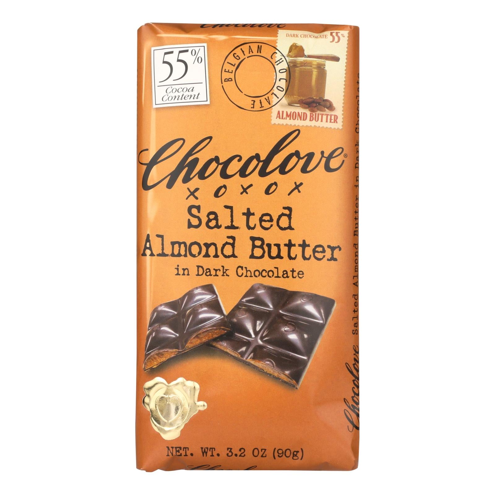 Chocolove Xoxox - Dark Chocolate Bar - Salted Almond Butter - Case Of 10 - 3.2 Oz - GreatEagleInc