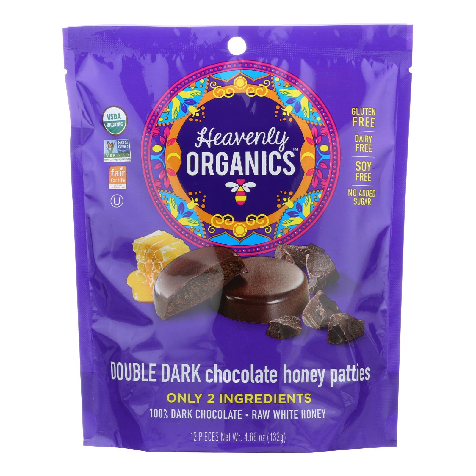 Heavenly Organics Candy Chocolate Honey Patties Double Dark Chocolate  - Case Of 6 - 4.66 Oz - GreatEagleInc