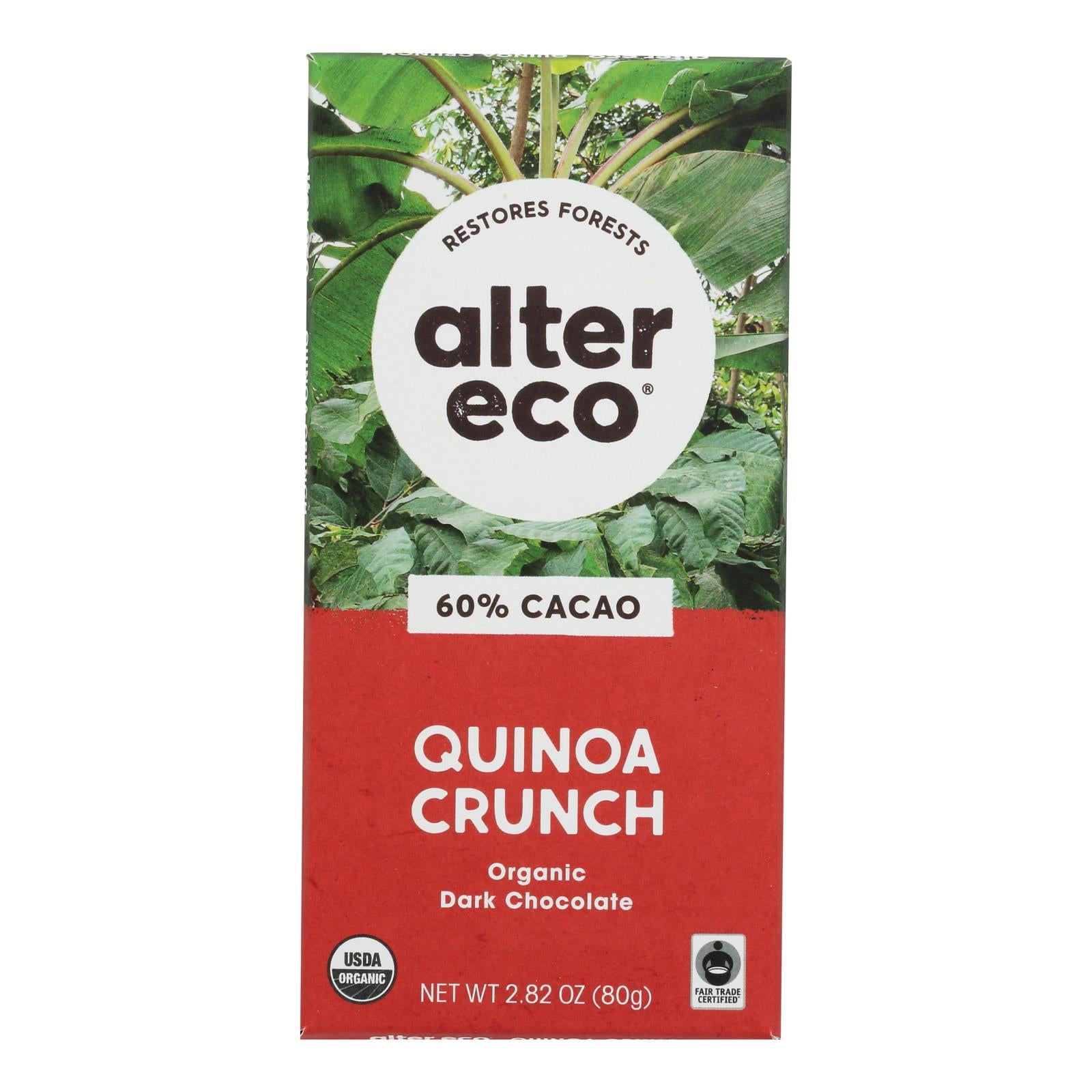 Alter Eco Americas Organic Chocolate Bar - Dark Quinoa - 2.82 Oz Bars - Case Of 12 - GreatEagleInc