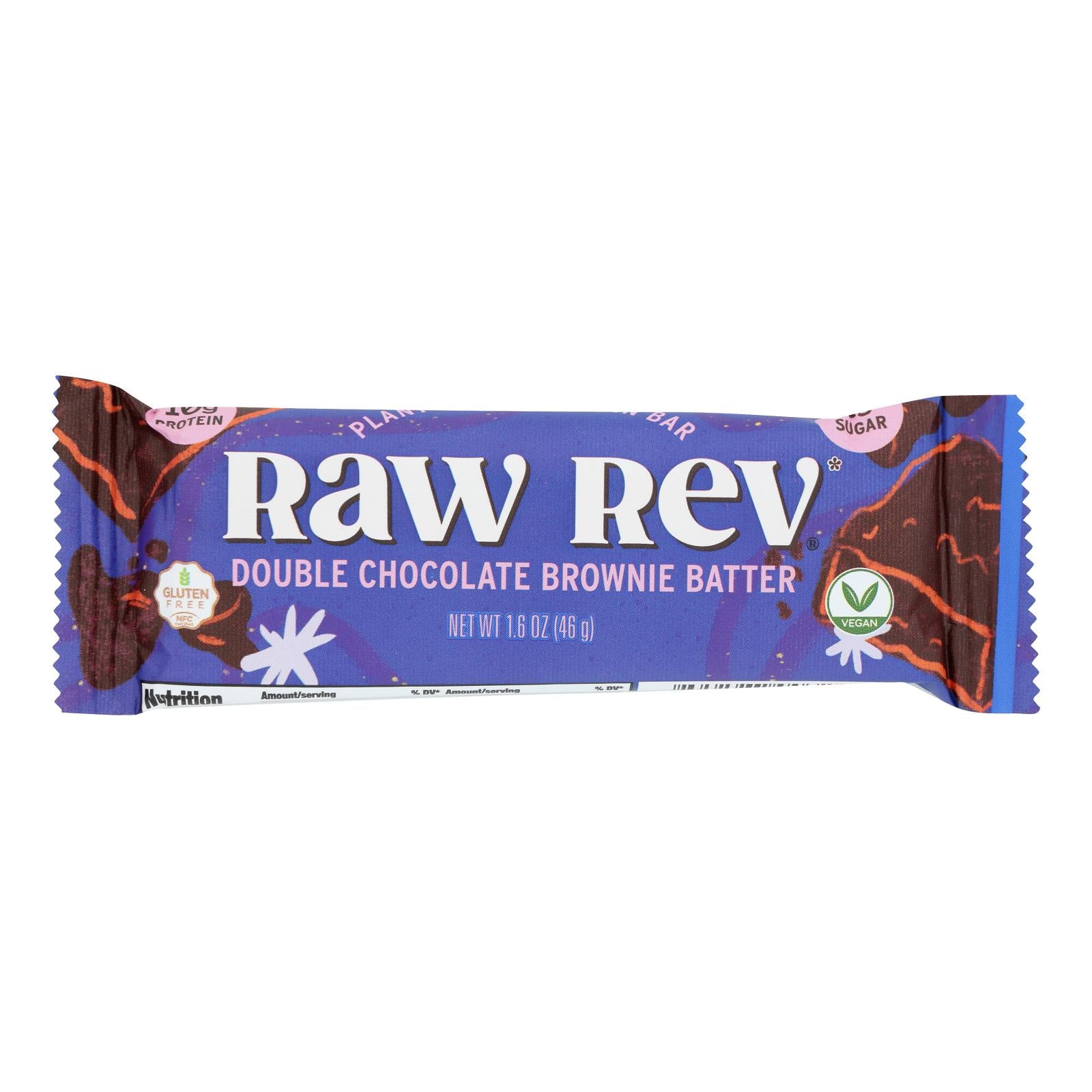 Raw Rev Glo Double Chocolate Brownie Batter Bar  - Case Of 12 - 1.6 Oz - GreatEagleInc