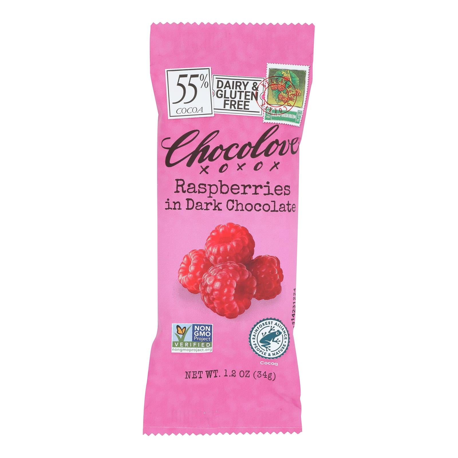Chocolove Xoxox - Premium Chocolate Bar - Dark Chocolate - Raspberries - Mini - 1.2 Oz Bars - Case Of 12 - Eco-Friendly…
