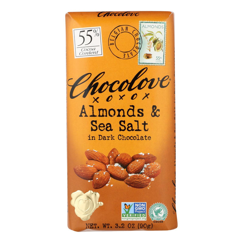 Chocolove Xoxox - Premium Chocolate Bar - Dark Chocolate - Almonds And Sea Salt - 3.2 Oz Bars - Case Of 12