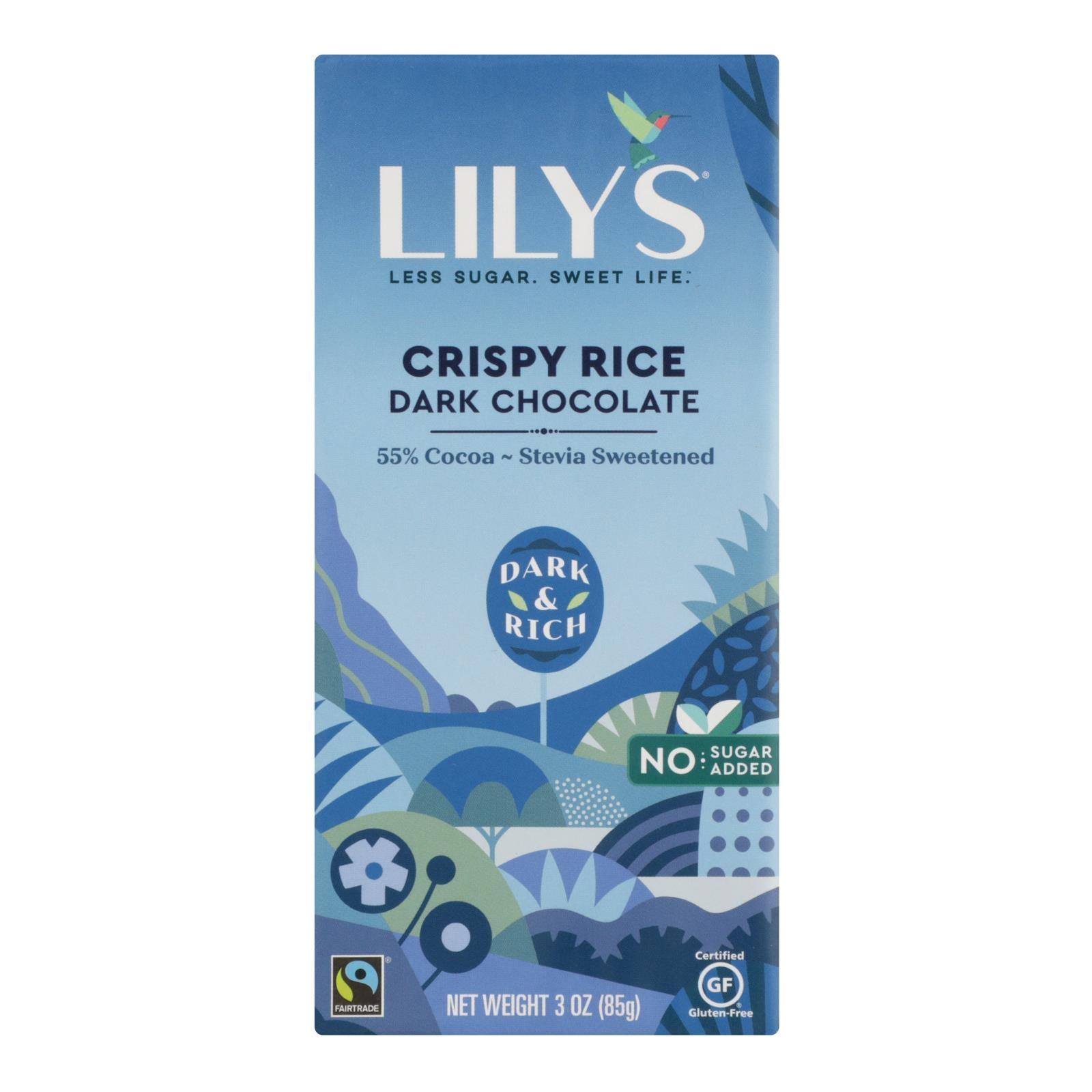 Lily's Sweets Chocolate Bar - Dark Chocolate - 55 Percent Cocoa - Crispy Rice - 3 Oz Bars - Case Of 12 - GreatEagleInc
