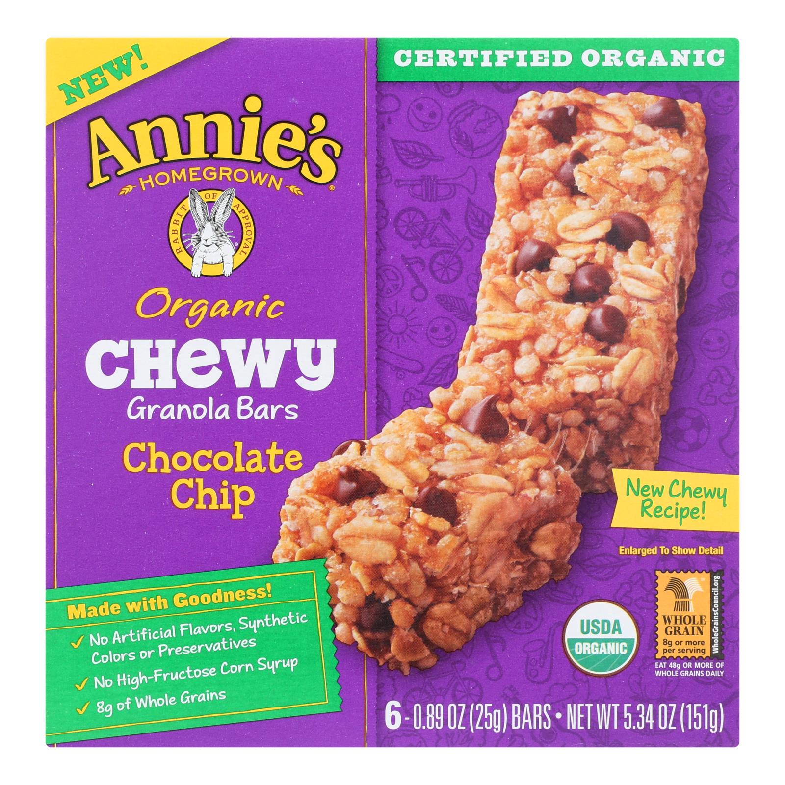 Annie's Homegrown Organic Chewy Granola Bars Chocolate Chip - Case Of 12 - 5.34 Oz. - GreatEagleInc