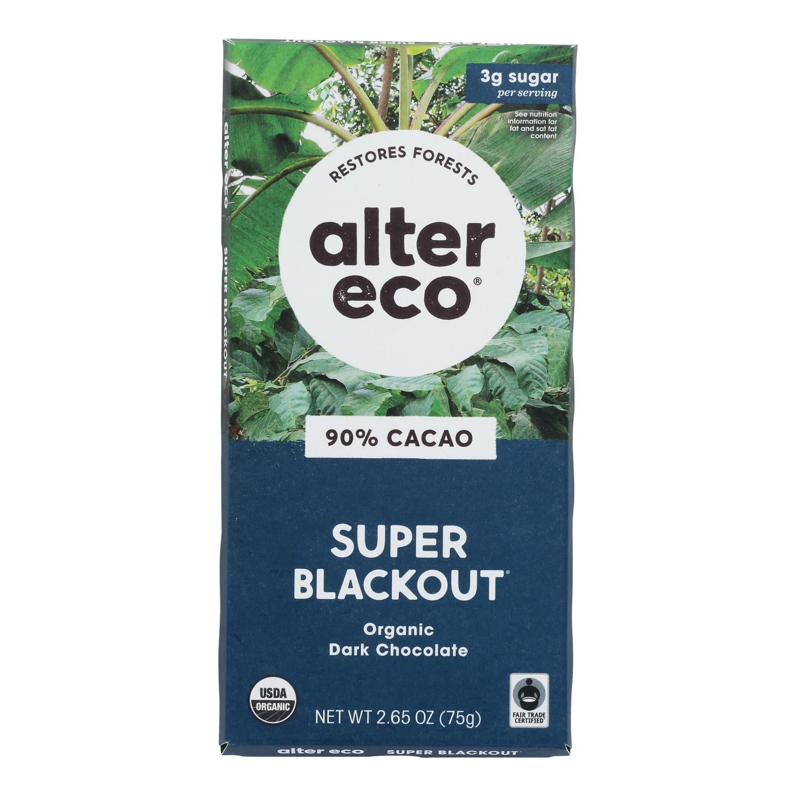 Alter Eco Americas Organic Chocolate Bar - Dark Super Blackout - Case Of 12 - 2.65 Oz - Eco-Friendly Home & Grocery
