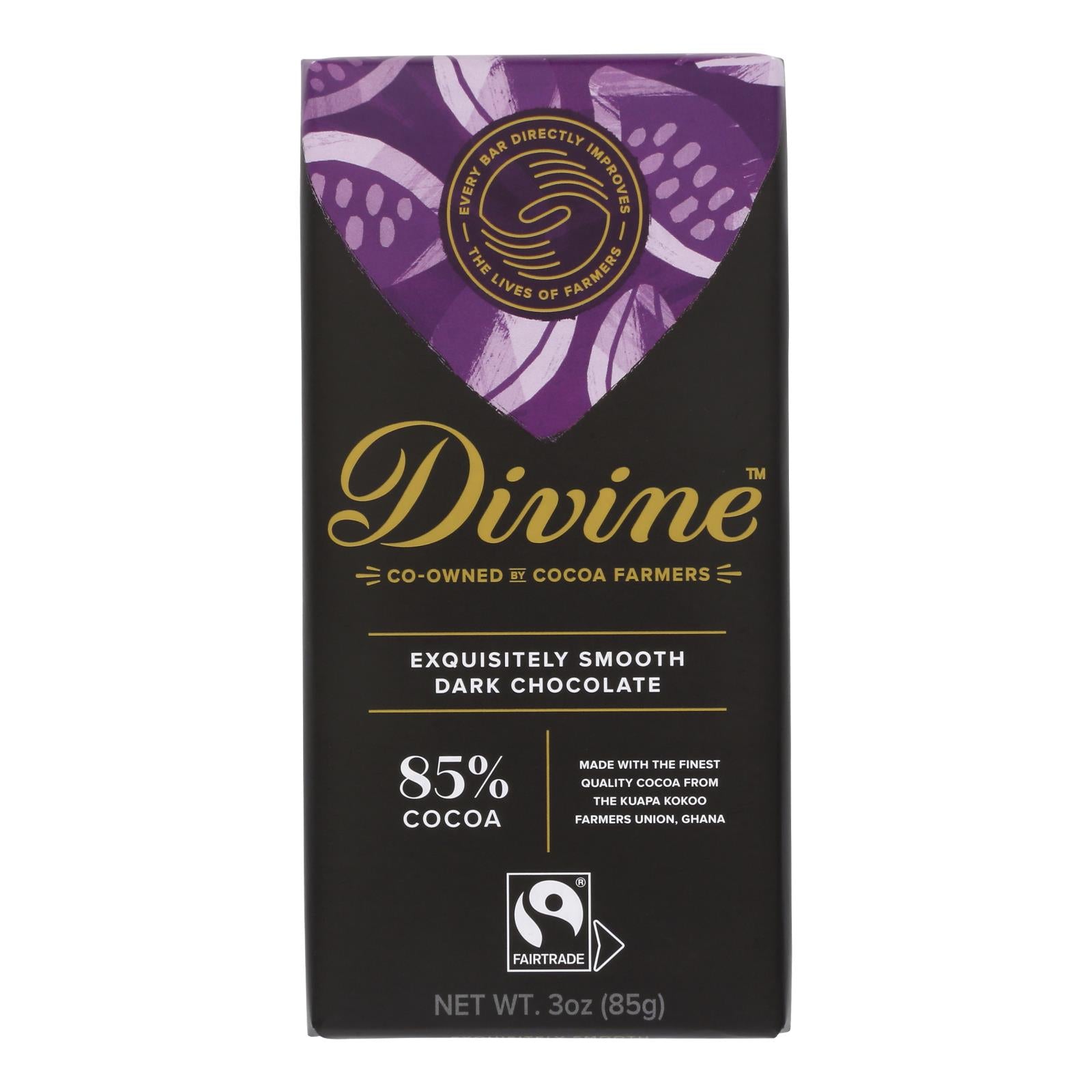 Divine - Bar Dark Chocolate 85% - Case Of 12 - 3 Oz - GreatEagleInc