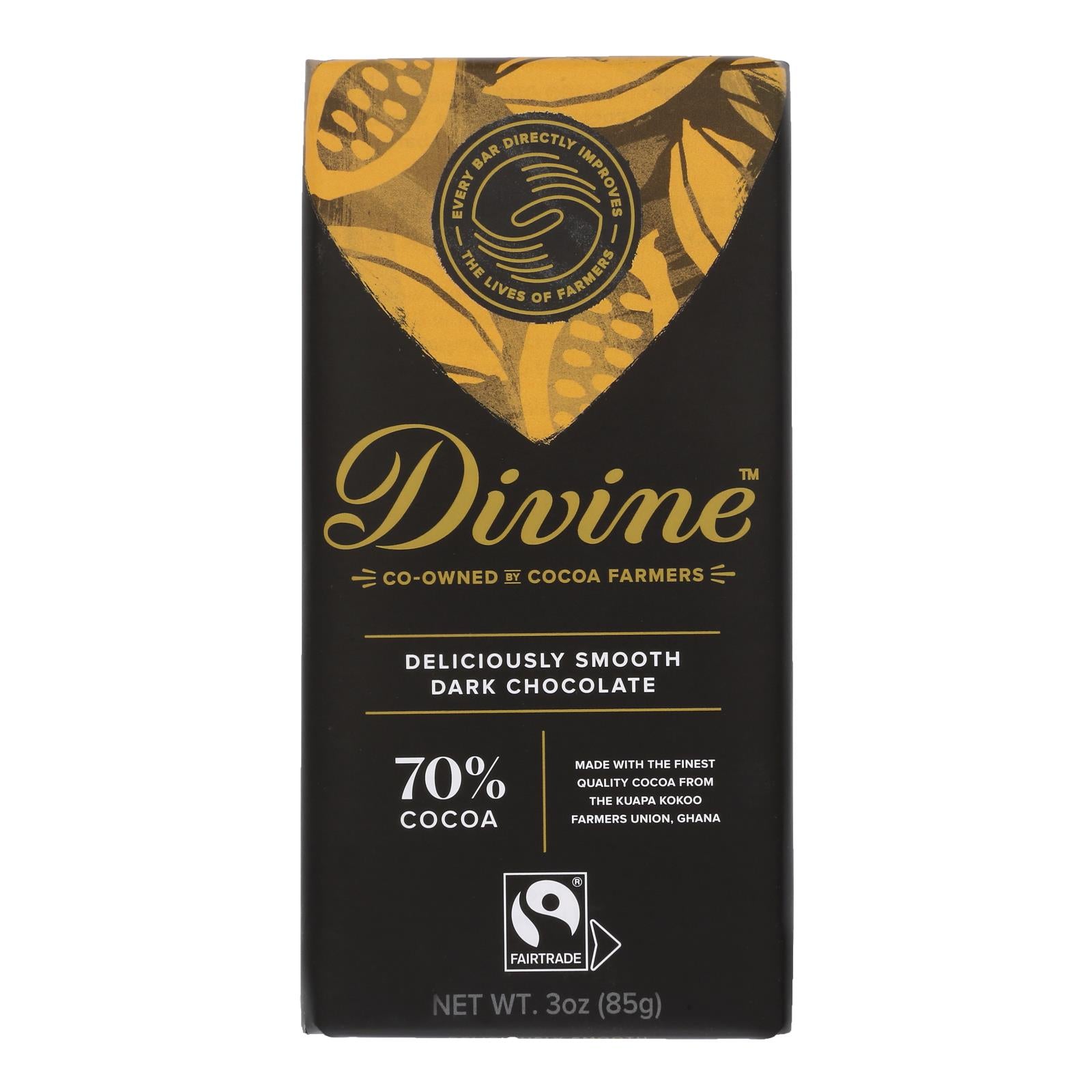Divine - Bar Chocolate Dark 70% Cocoa - Case Of 12 - 3 Oz - GreatEagleInc