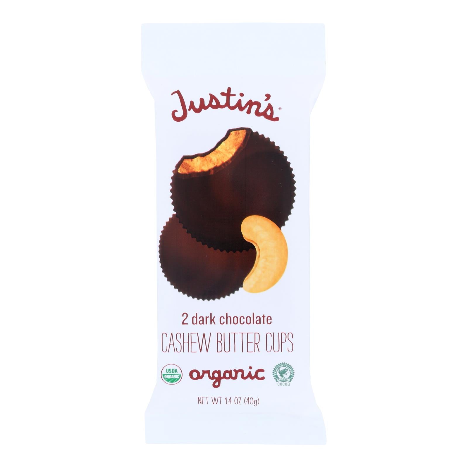 Justin's Nut Butter Cashew Butter Cups - Dark Chocolate - Case Of 12 - 1.4 Oz. - GreatEagleInc