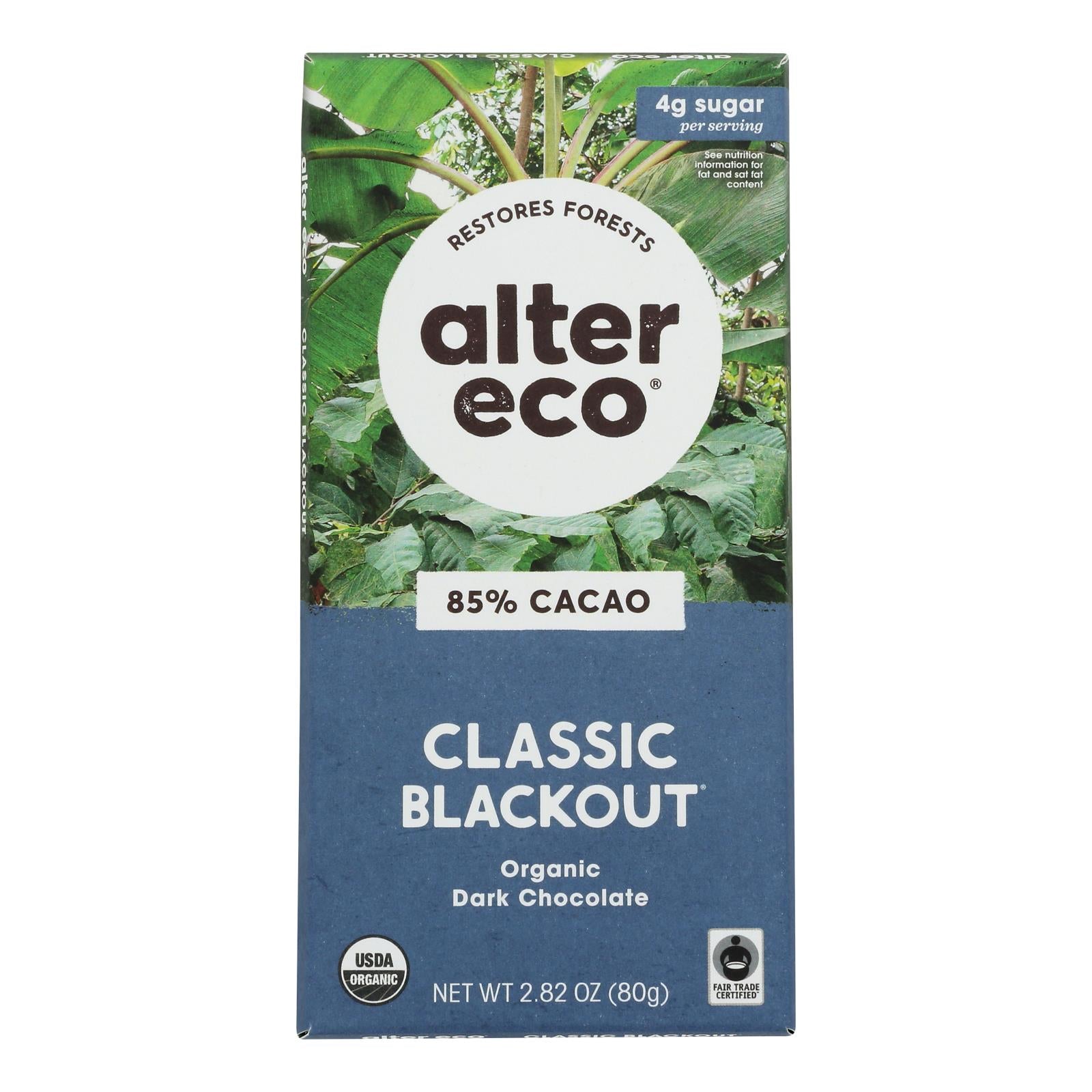Alter Eco Americas Organic Chocolate Bar - Dark Blackout - 2.82 Oz Bars - Case Of 12 - Eco-Friendly Home & Grocery