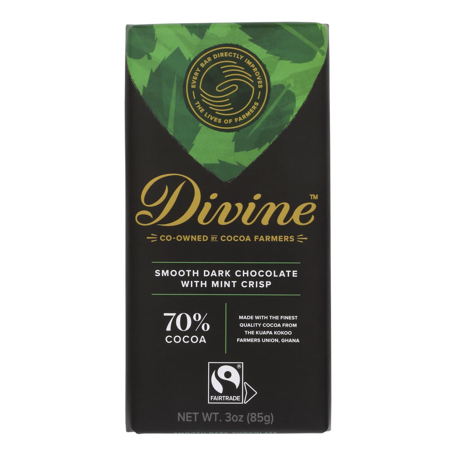 Divine - Bar Chocolate Dark W/mint Crisp - Case Of 12 - 3 Oz - GreatEagleInc