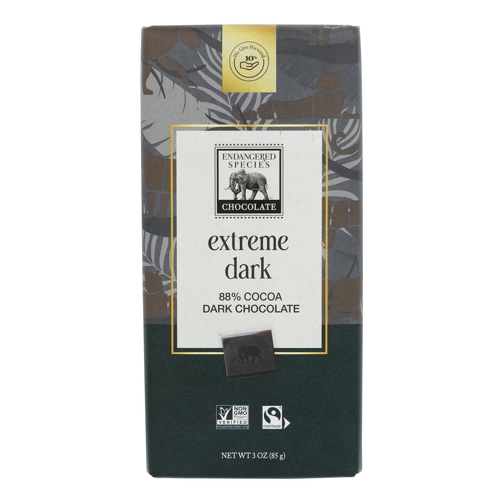 Endangered Species Natural Chocolate Bars - Dark Chocolate - 88 Percent Cocoa - 3 Oz Bars - Case Of 12 - GreatEagleInc