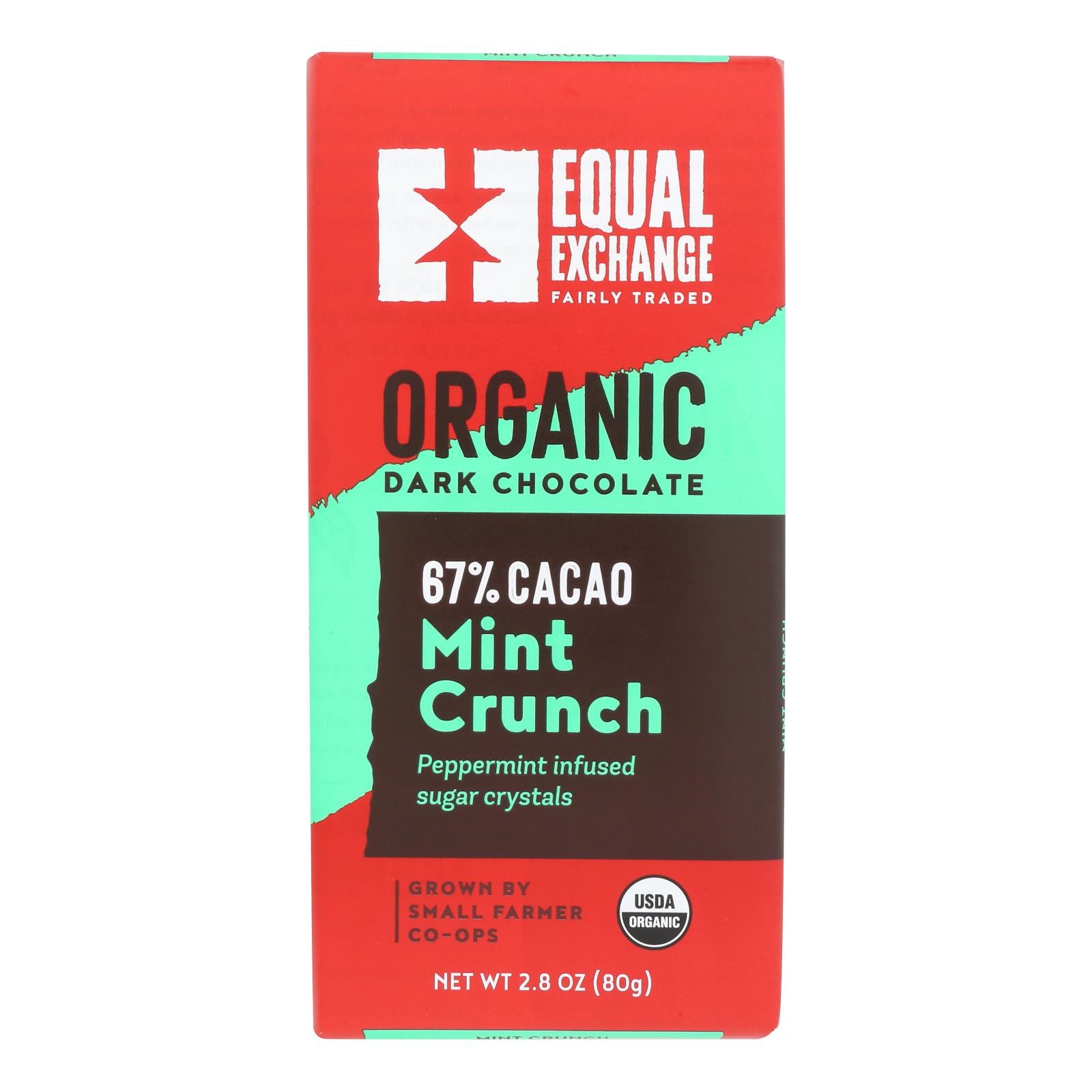 Equal Exchange Organic Dark Chocolate Bar - Mint Crunch - Case Of 12 - 2.8 Oz. - GreatEagleInc