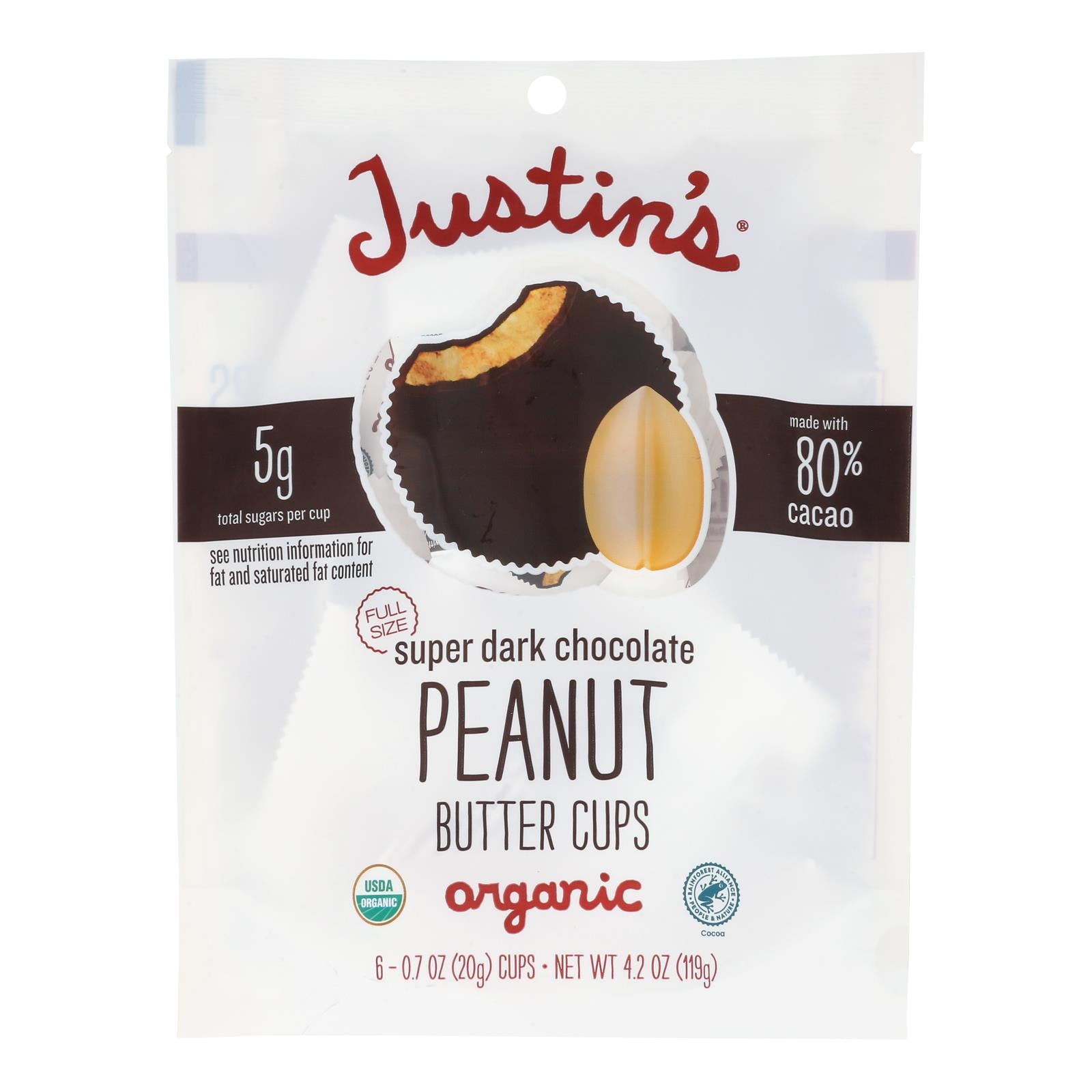 Justin's - Peanut Butter Cup Spr Dark Chocolate - Case Of 6-4.2 Oz - GreatEagleInc