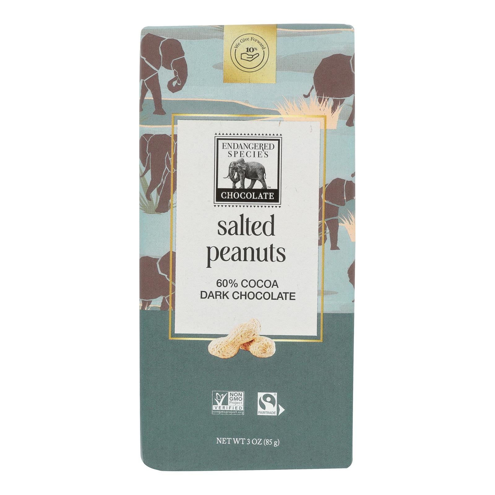 Endangered Species Chocolate Bar - Salted Peanuts And Dark Chocolate - Case Of 12 - 3 Oz. - GreatEagleInc