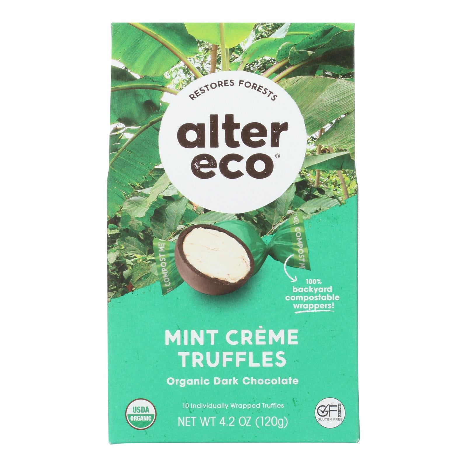 Alter Eco Americas Dark Chocolate Truffles - Mint Creme - Case Of 8 - 4.2 Oz. - Eco-Friendly Home & Grocery