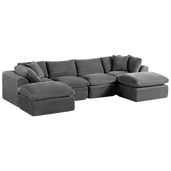 140" Dark Gray Corduroy Modular Sofa With Ottoman And Toss Pillows Homeroots Living Room