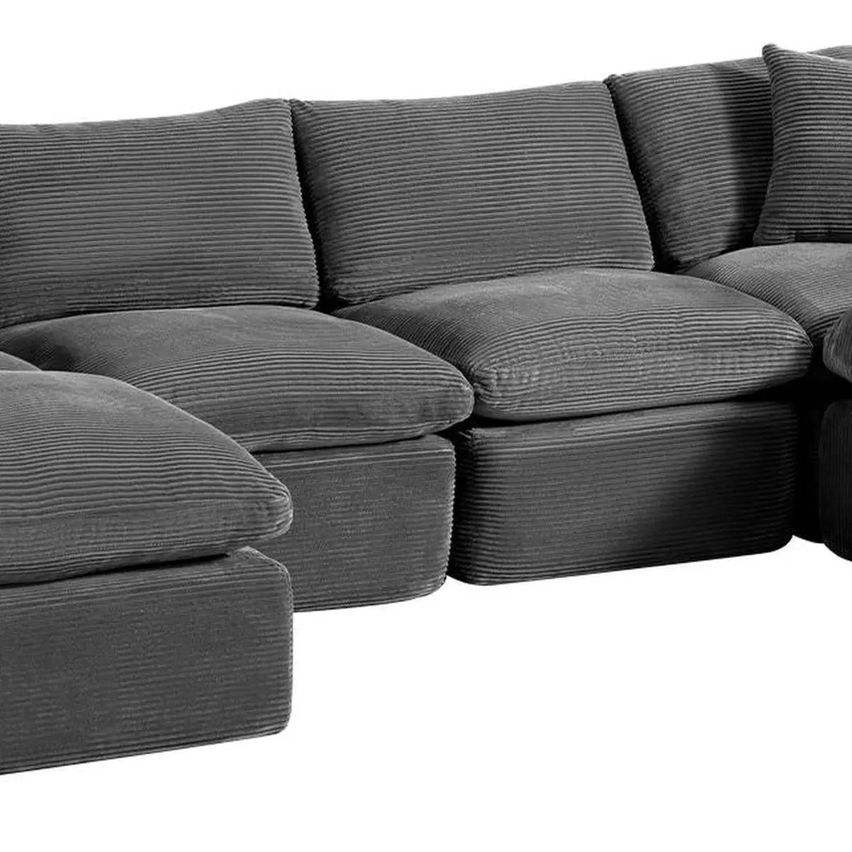 140" Dark Gray Corduroy Modular Sofa With Ottoman And Toss Pillows Homeroots Living Room