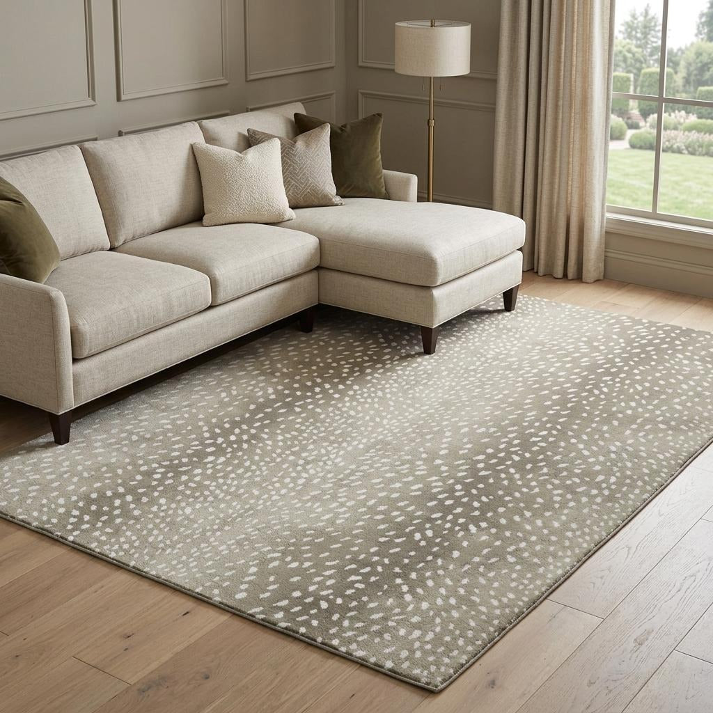 10' X 14' Fawn And Silver Animal Print Shag Washable Area Rug With UV Protection - Home & Garden