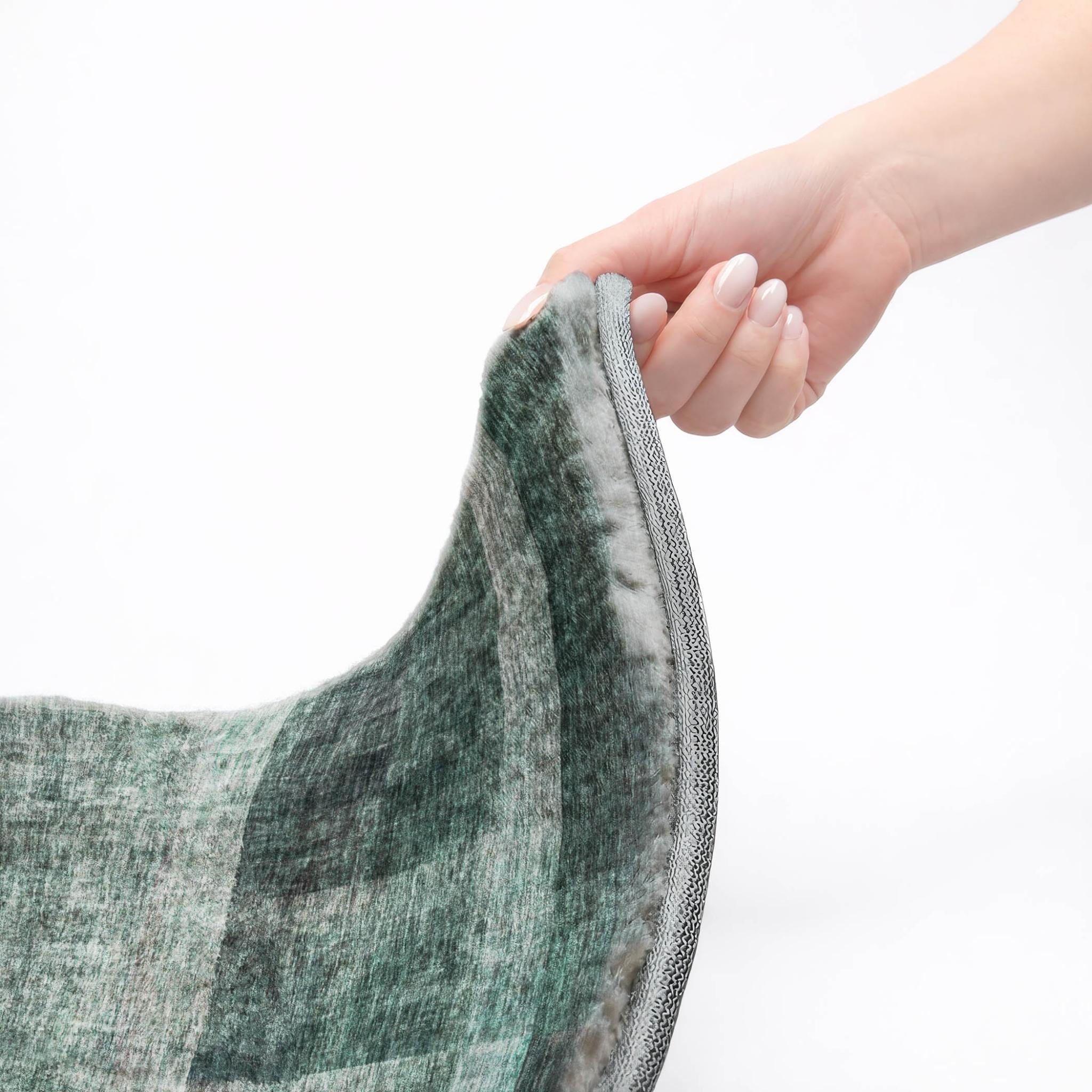 5' X 8' Teal And Gray Geometric Shag Washable Area Rug With UV Protection - Home & Garden