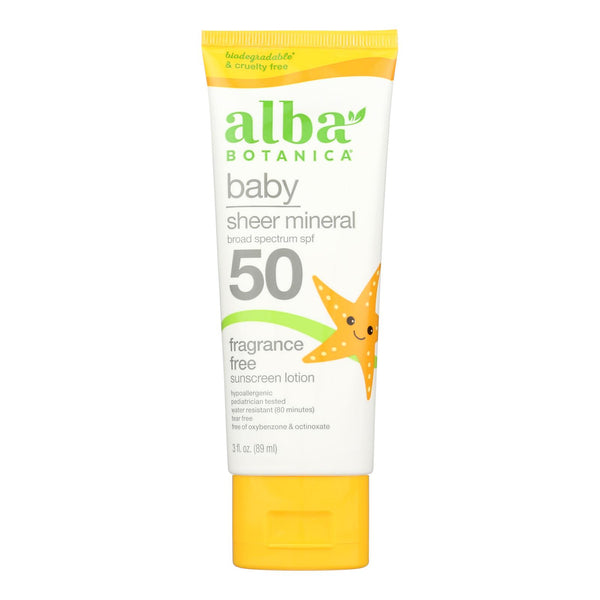 Alba Botanica - Sunscreen Lotion Mineral Baby Spf50 - 1 Each-3 Fluid Ounces - GreatEagleInc