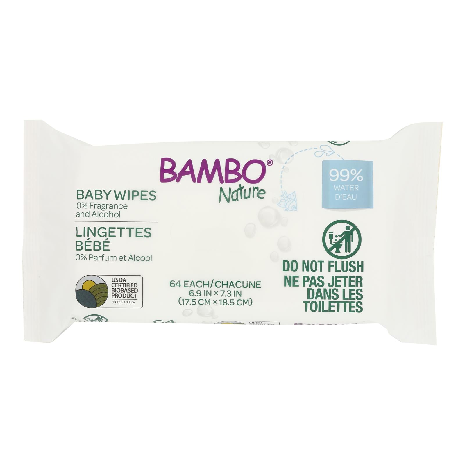 Bambo Nature - Wipes Baby 99% Water - Case Of 12-64 Count - GreatEagleInc