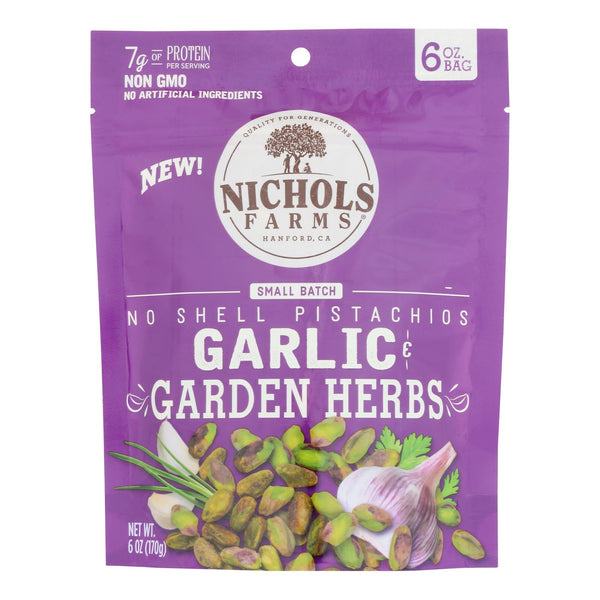 Nichols Farms - Pistachio No Shell Garlic Herbs - Case Of 15-6 Ounces - GreatEagleInc