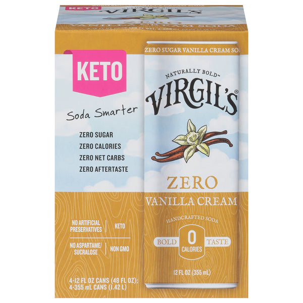 Virgil's - Soda Zero Sugar Vanilla Cream Can - Case Of 6-4/12 Fluid Ounces - GreatEagleInc