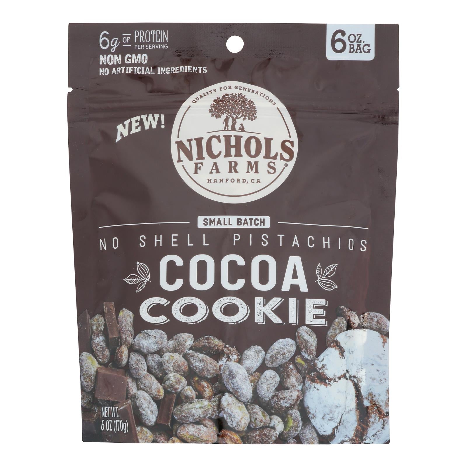 Nichols Farms - Pistachio Nut Shell Cocoa Cookie - Case Of 15-6 Ounces - GreatEagleInc