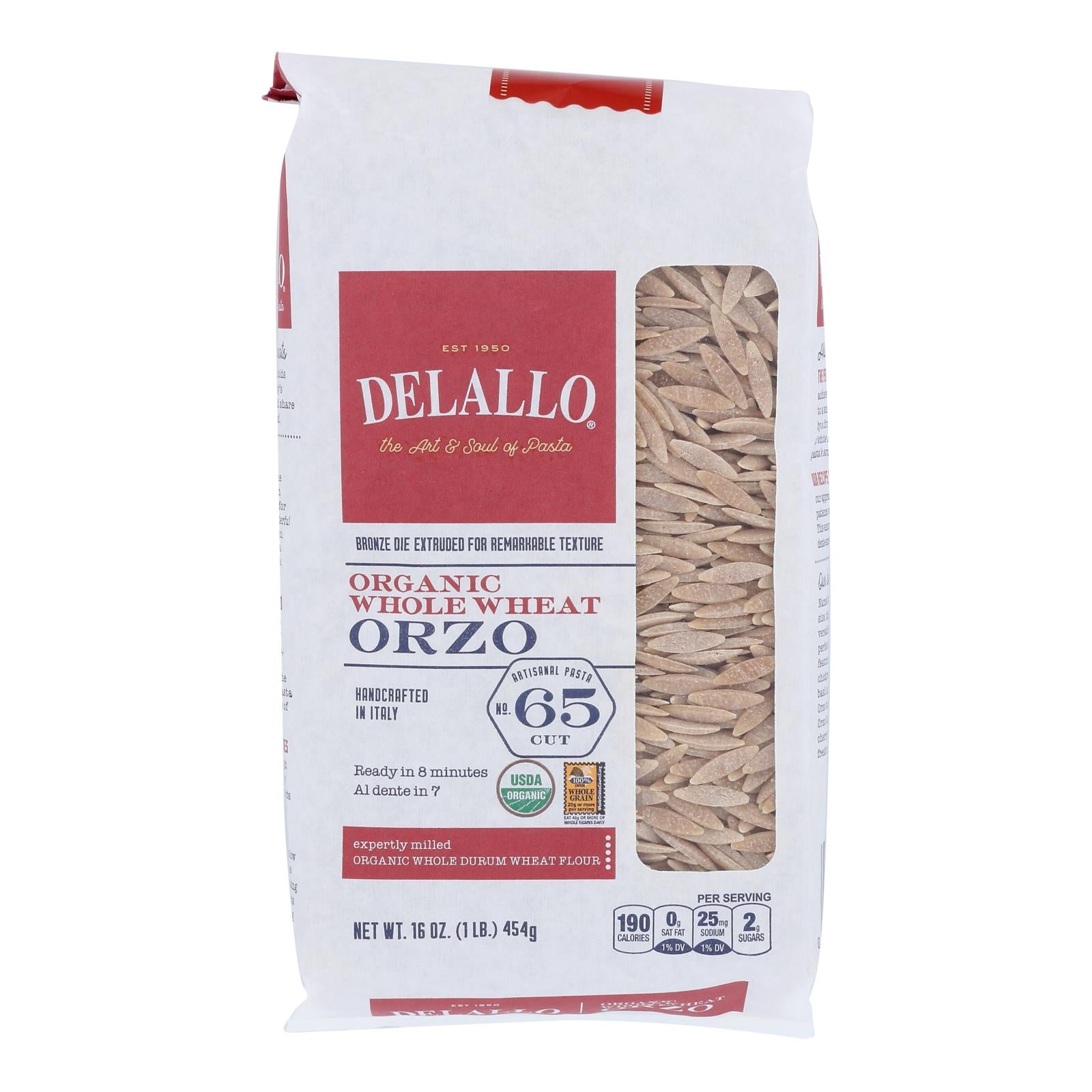 Delallo - Pasta Organic Orzo Whole Wheat Number 65 - Case Of 12-16 Ounces - GreatEagleInc