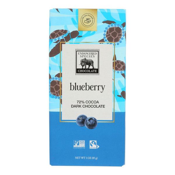 Endangered Species Natural Chocolate Bars - Dark Chocolate - 72 Percent Cocoa - Blueberries - 3 Oz Bars - Case Of 12 - GreatEagleInc