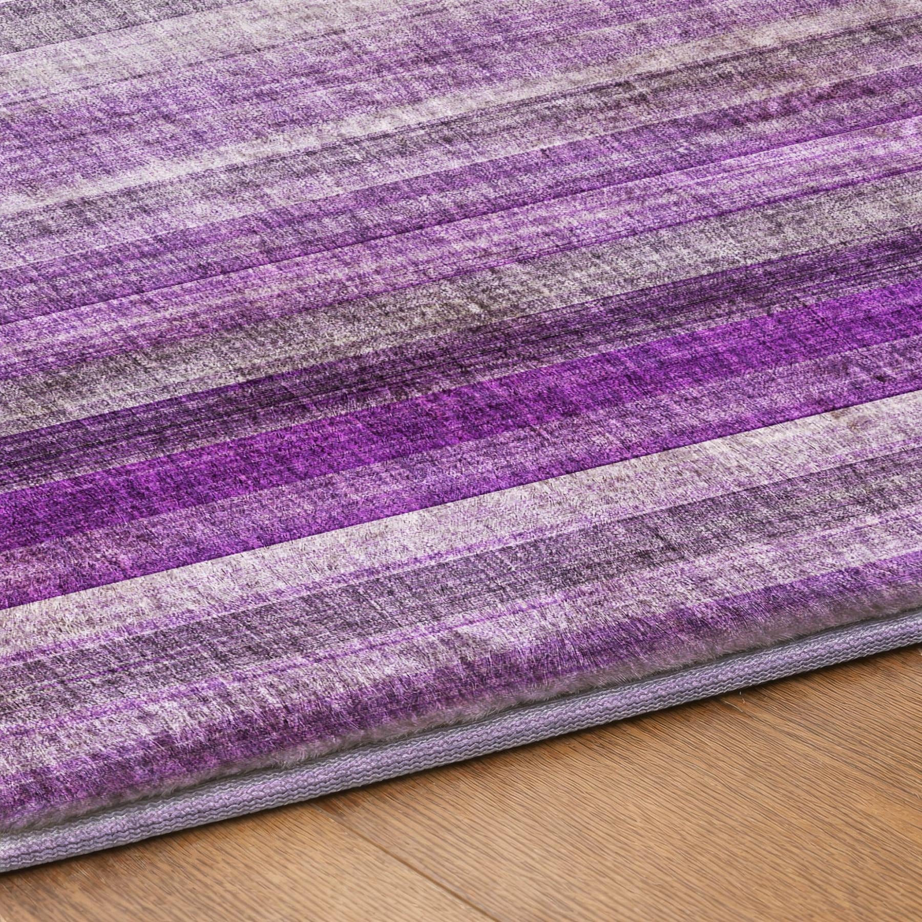 10' X 14' Purple And Gray Striped Shag Washable Area Rug With UV Protection - Home & Garden