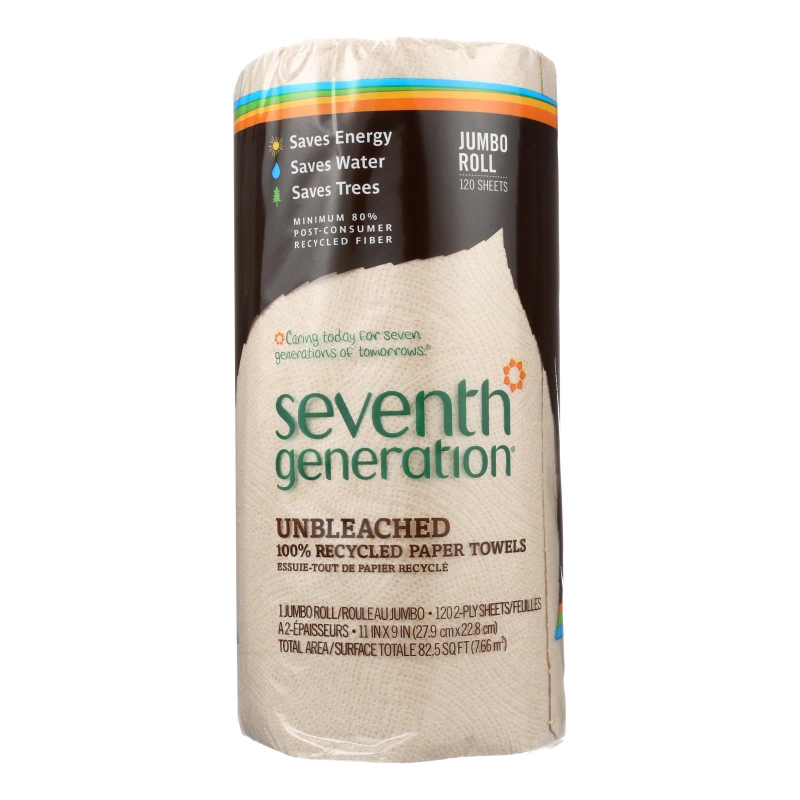 Seventh Generation Recycled Paper Towels - Unbleached - Case Of 30 - 120 Count - Eco-Friendly Home & Grocery