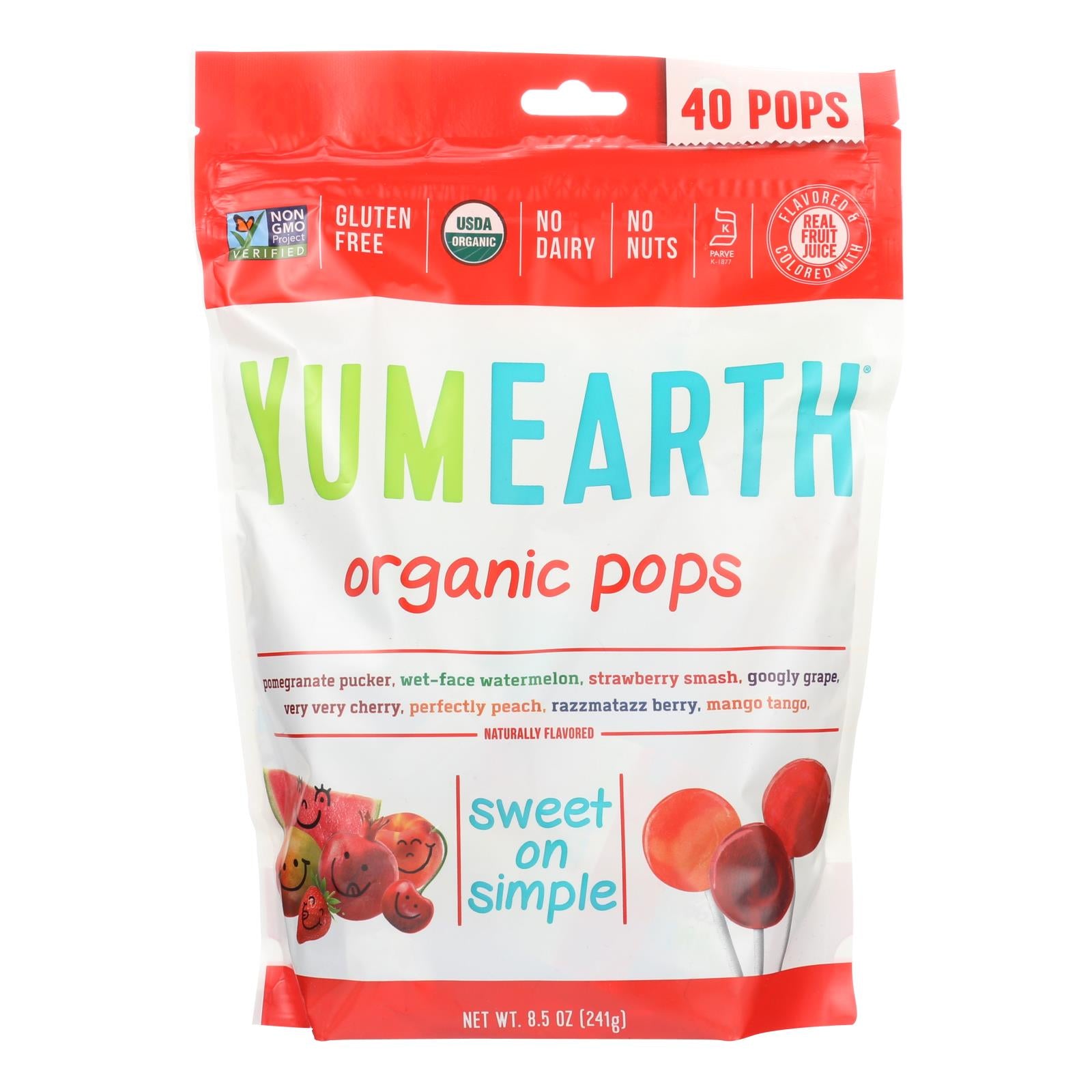 Yummy Earth Organics Lollipops - Organic Pops - 40 Plus - Assorted - 8.5 Oz - Case Of 12 - GreatEagleInc