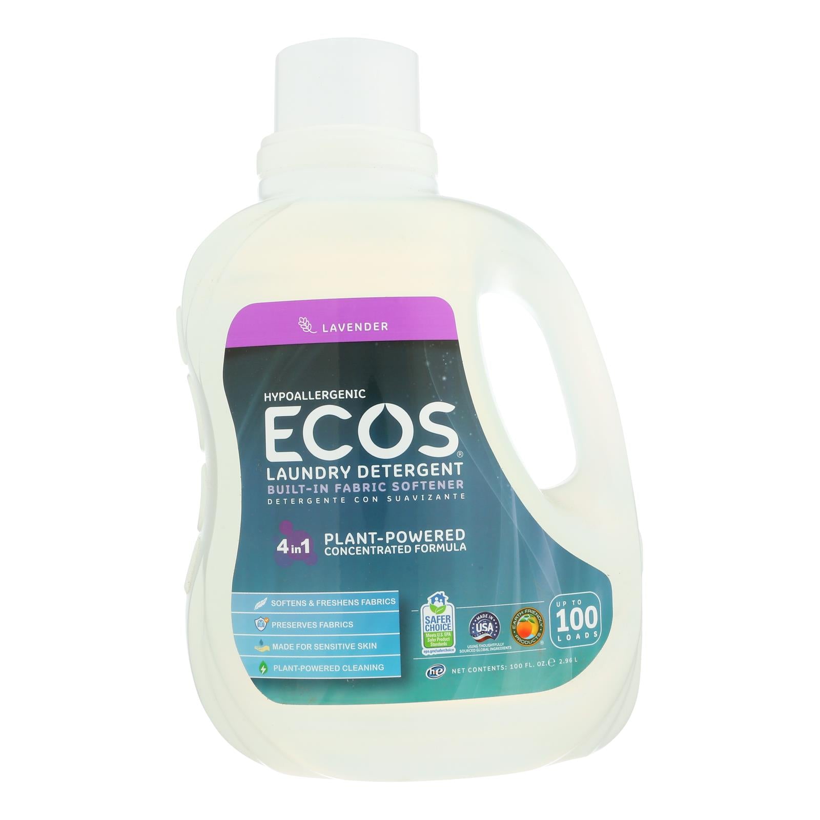 Earth Friendly Ecos Ultra 2x All Natural Laundry Detergent - Lavender - Case Of 4 - 100 Fl Oz - GreatEagleInc
