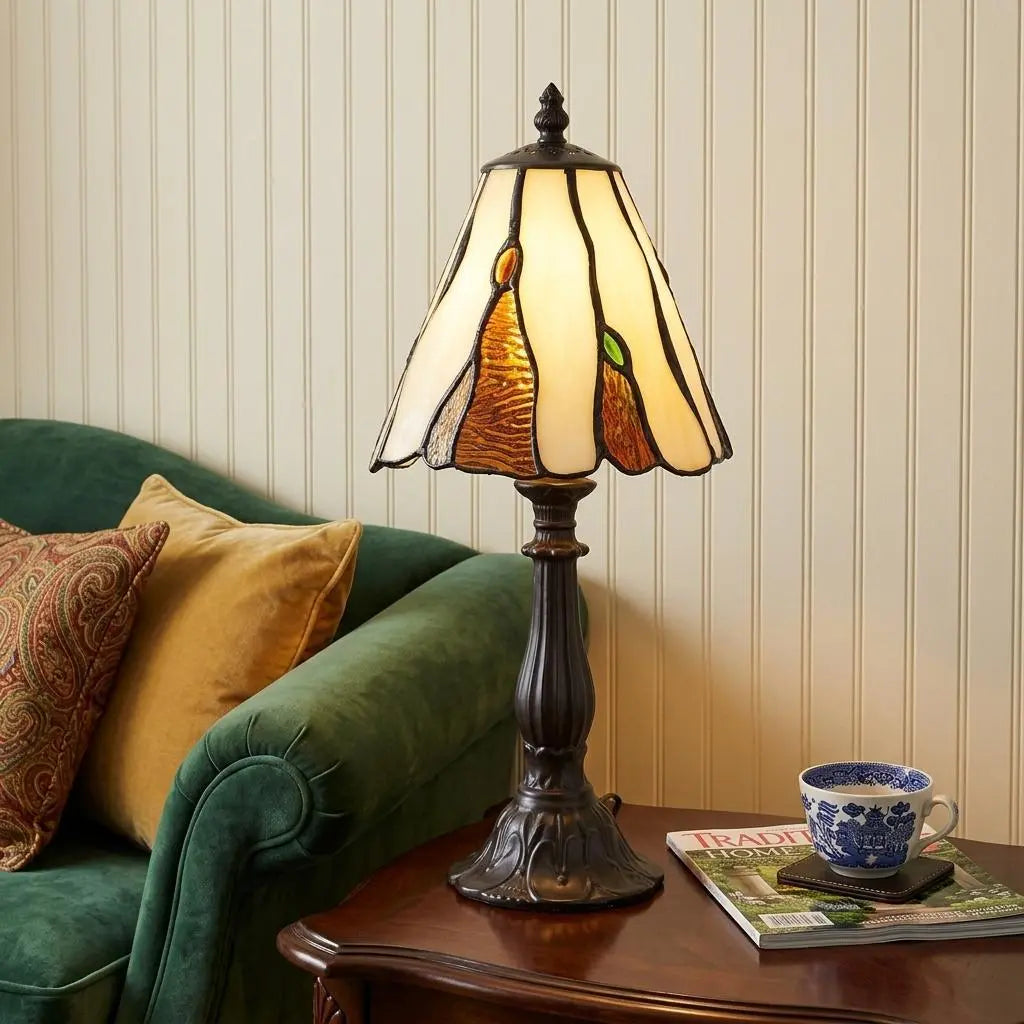 14" Bronze Abstract Round Tiffany Lamp With Cone Shade Homeroots Lighting