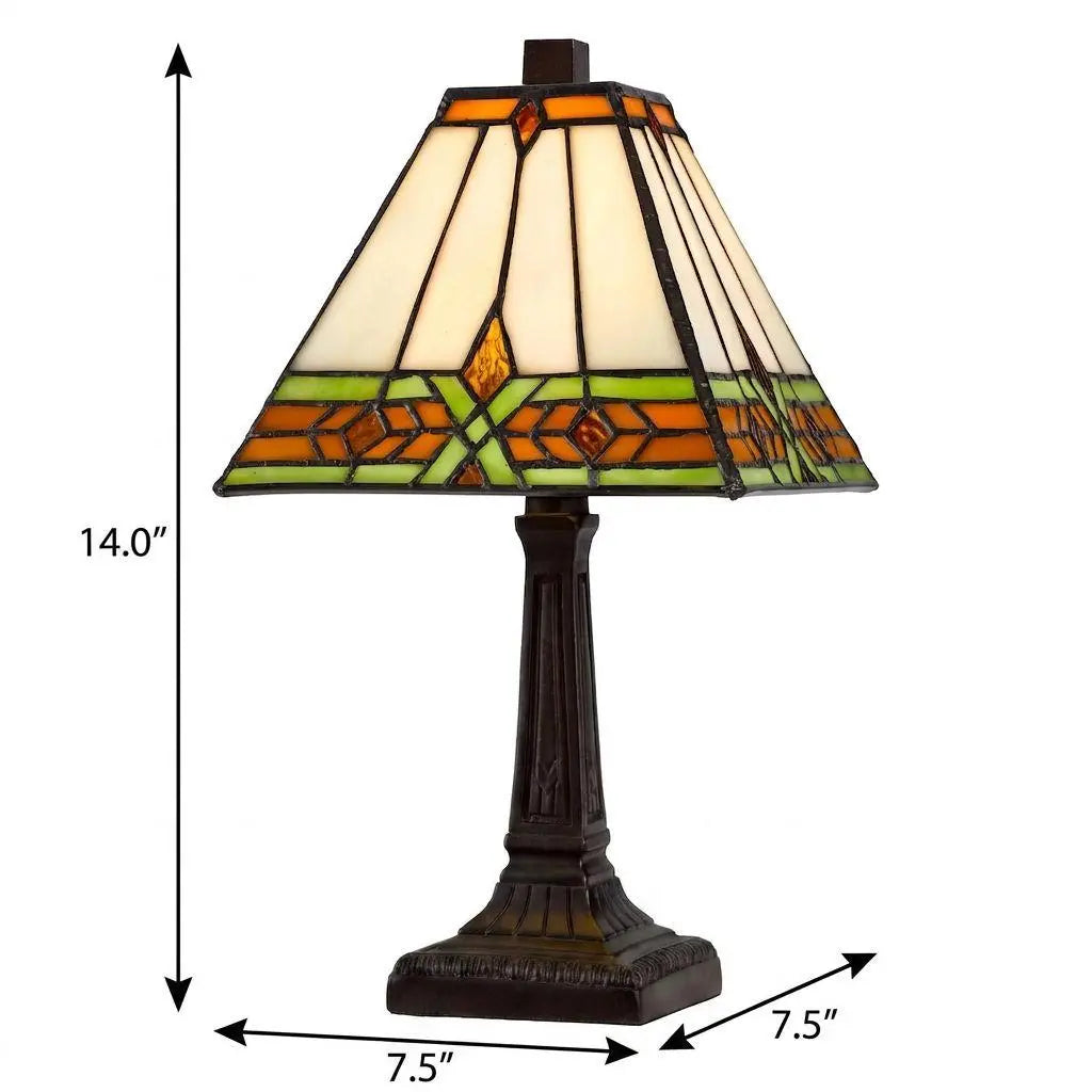 14" Bronze Abstract Square Tiffany Lamp With Square Shade Homeroots Lighting