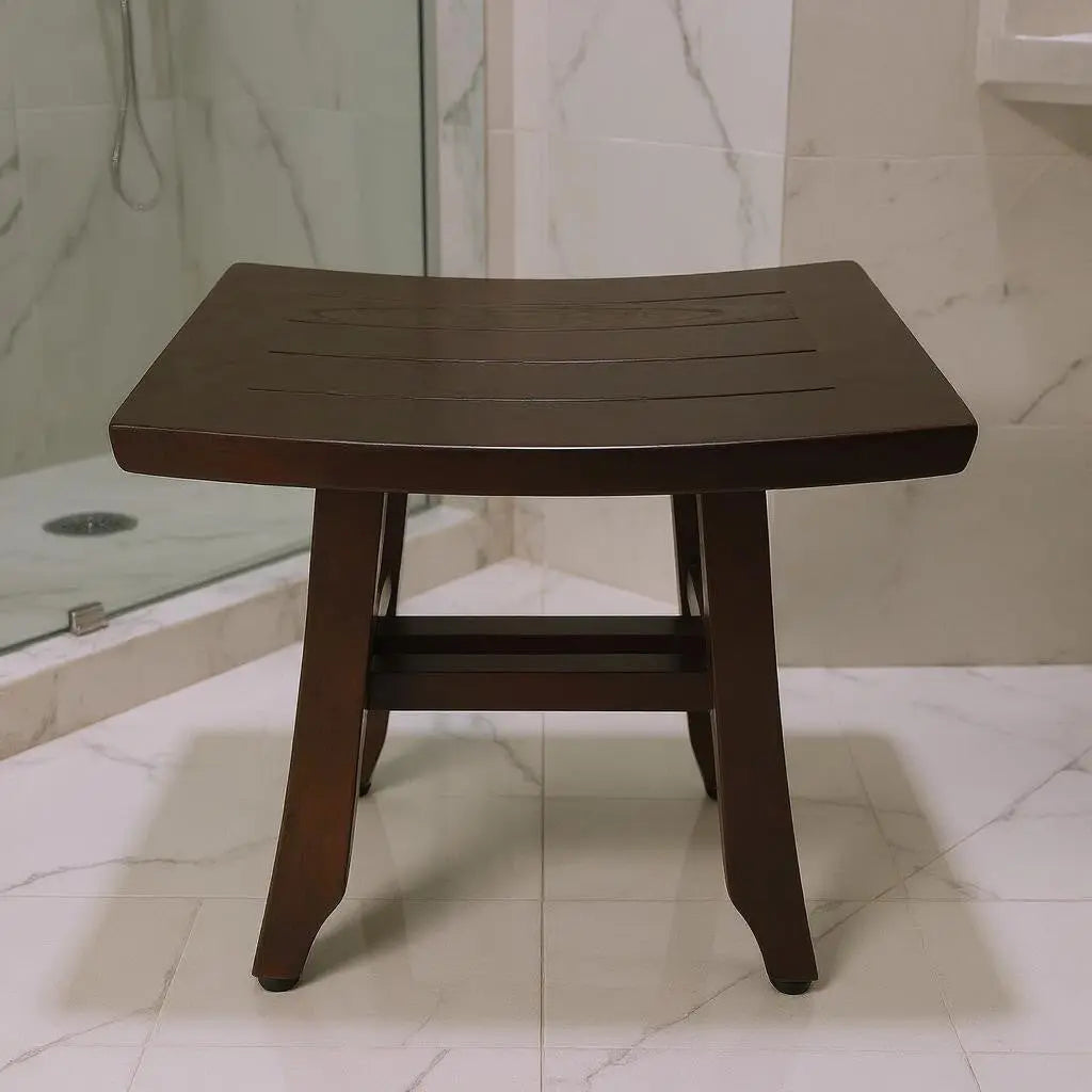 14" Brown Teak Shower Bench Homeroots Bed & Bath