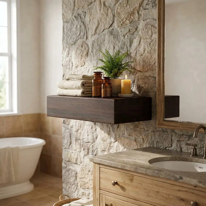 14" Espresso Wood Wall Mounted Floating Shelf Homeroots Organization