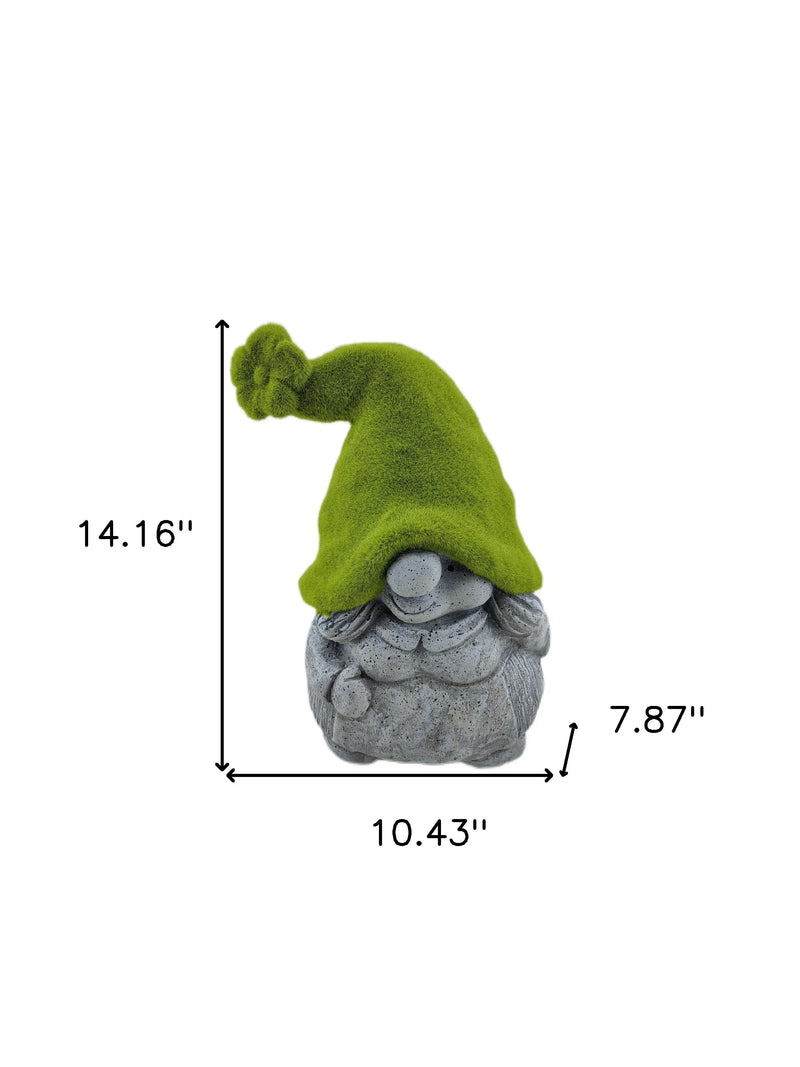 14" Gray And Green Polyresin Gnome Outdoor Statue Homeroots Outdoor