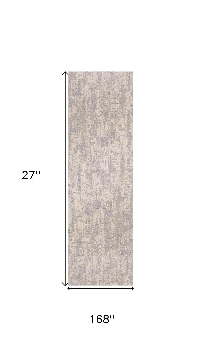14' Gray And Ivory Abstract Runner Rug Homeroots Home Decor