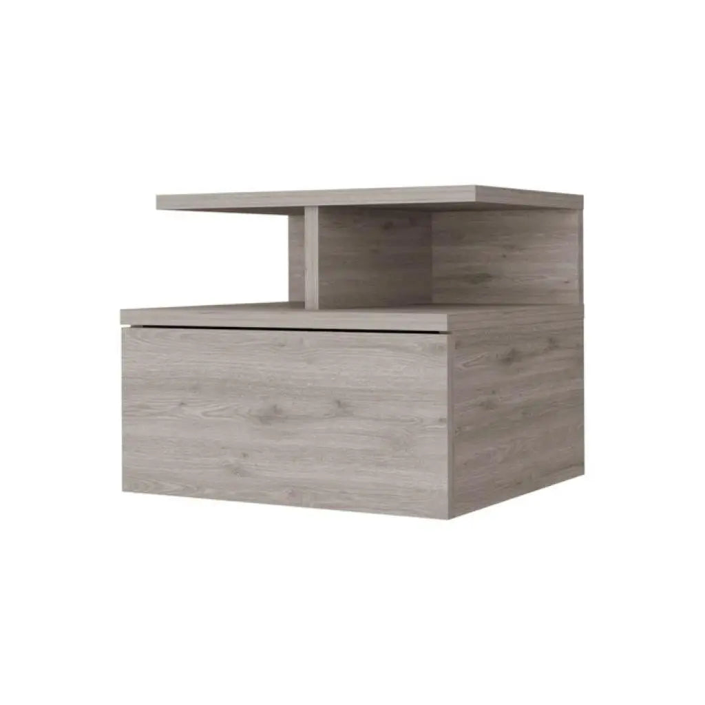 14" Light Gray Wood One Drawer Floating Nightstand Homeroots Bed & Bath