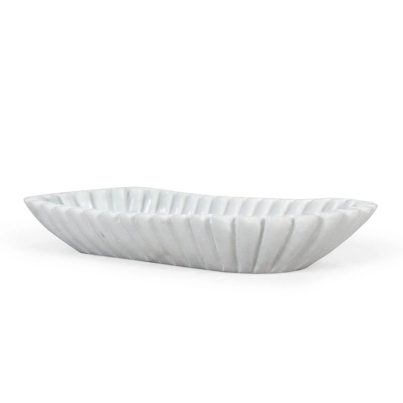 14" White Marble Fluted Oblong Tray Homeroots Kitchen & Dining