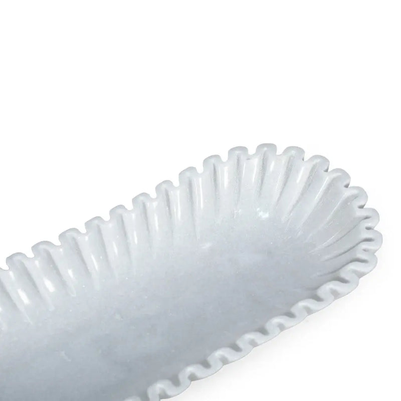 14" White Marble Fluted Oblong Tray Homeroots Kitchen & Dining