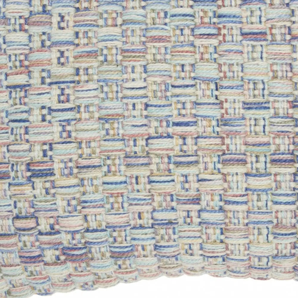 14" X 20" Blue and Off White Woven Indoor Outdoor Throw Pillow With Texture Homeroots Outdoor