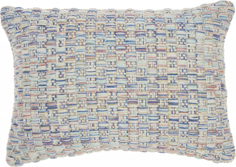 14" X 20" Blue and Off White Woven Indoor Outdoor Throw Pillow With Texture Homeroots Outdoor