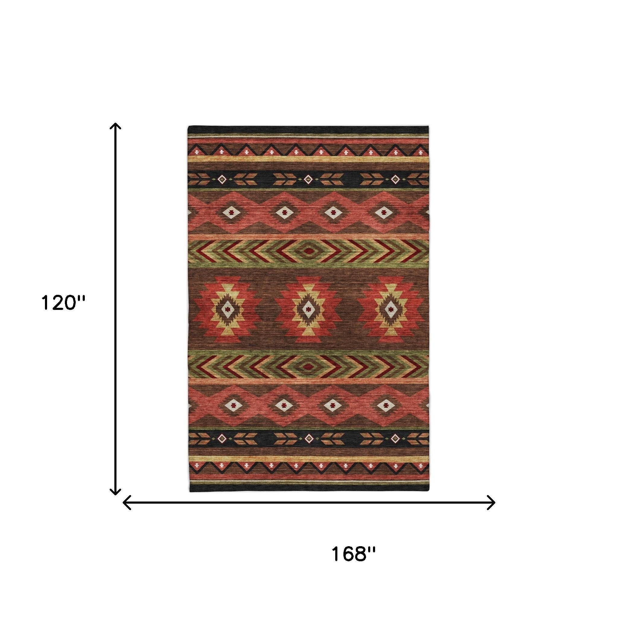 10' X 14' Brown And Red Geometric Shag Washable Area Rug With UV Protection - Home & Garden