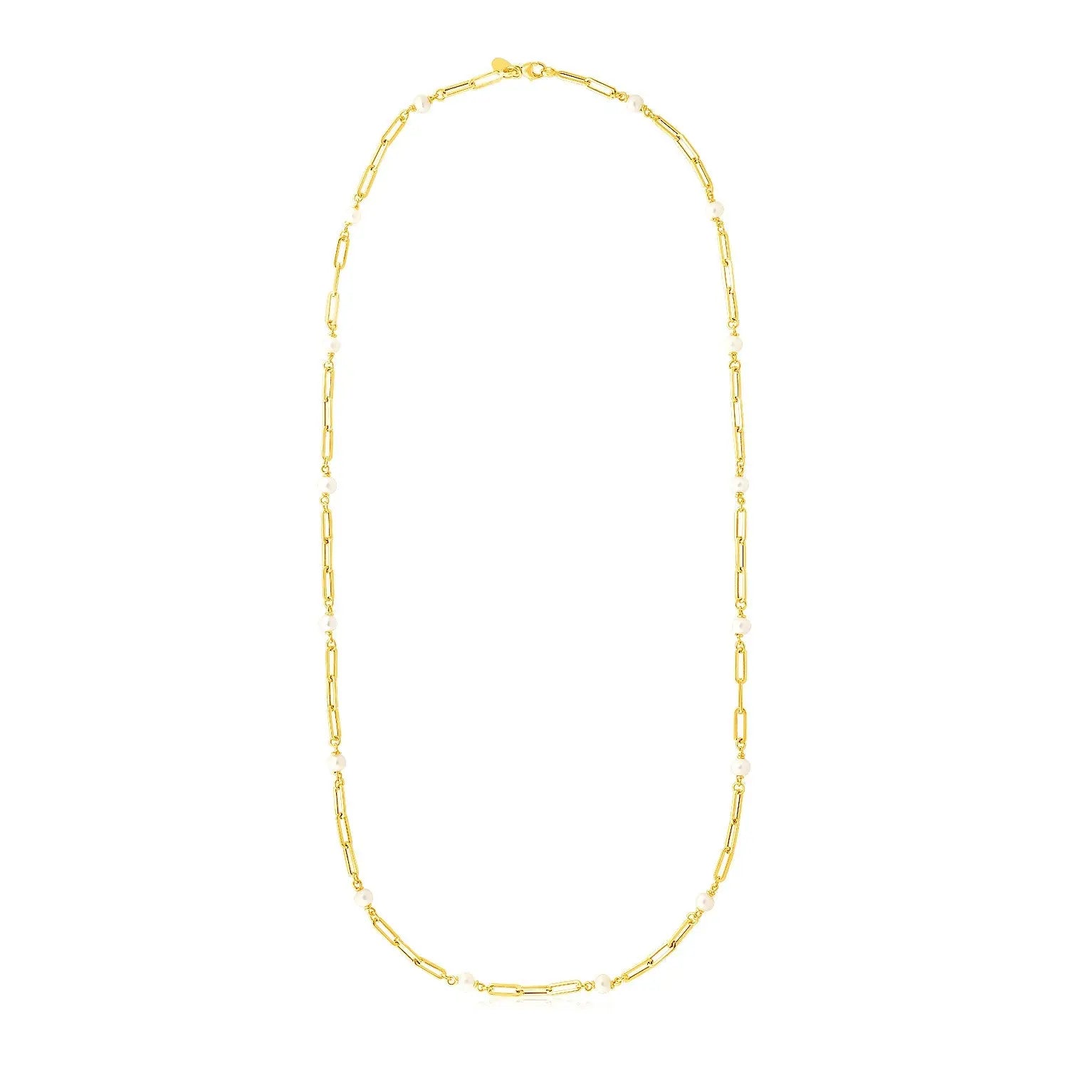 14k Yellow Gold Paperclip Chain and Pearl Necklace GreatEagleInc