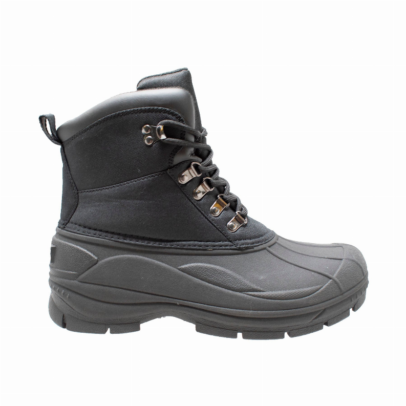 Men's black lace-up winter boots with padded collar and thick rubber outsole