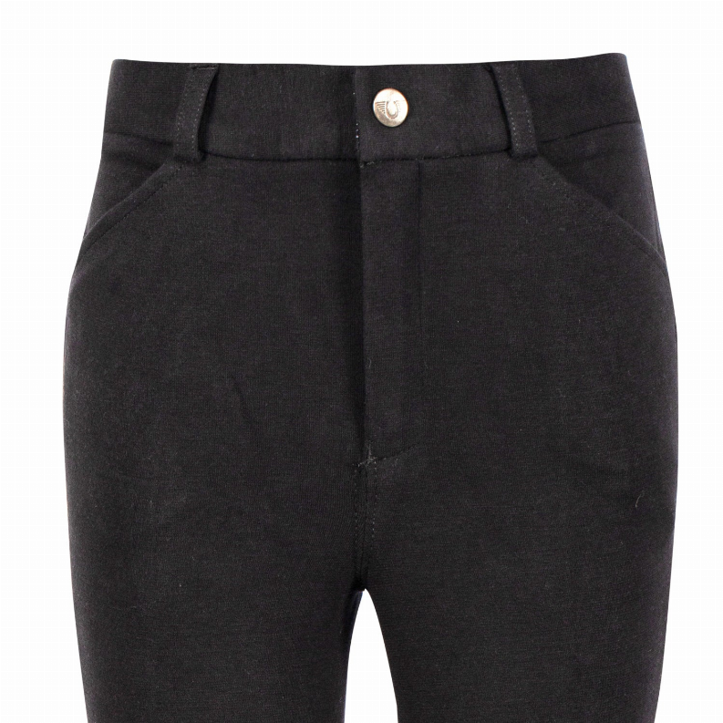 Boys' dark breeches with belt loops and silver-tone front closure
